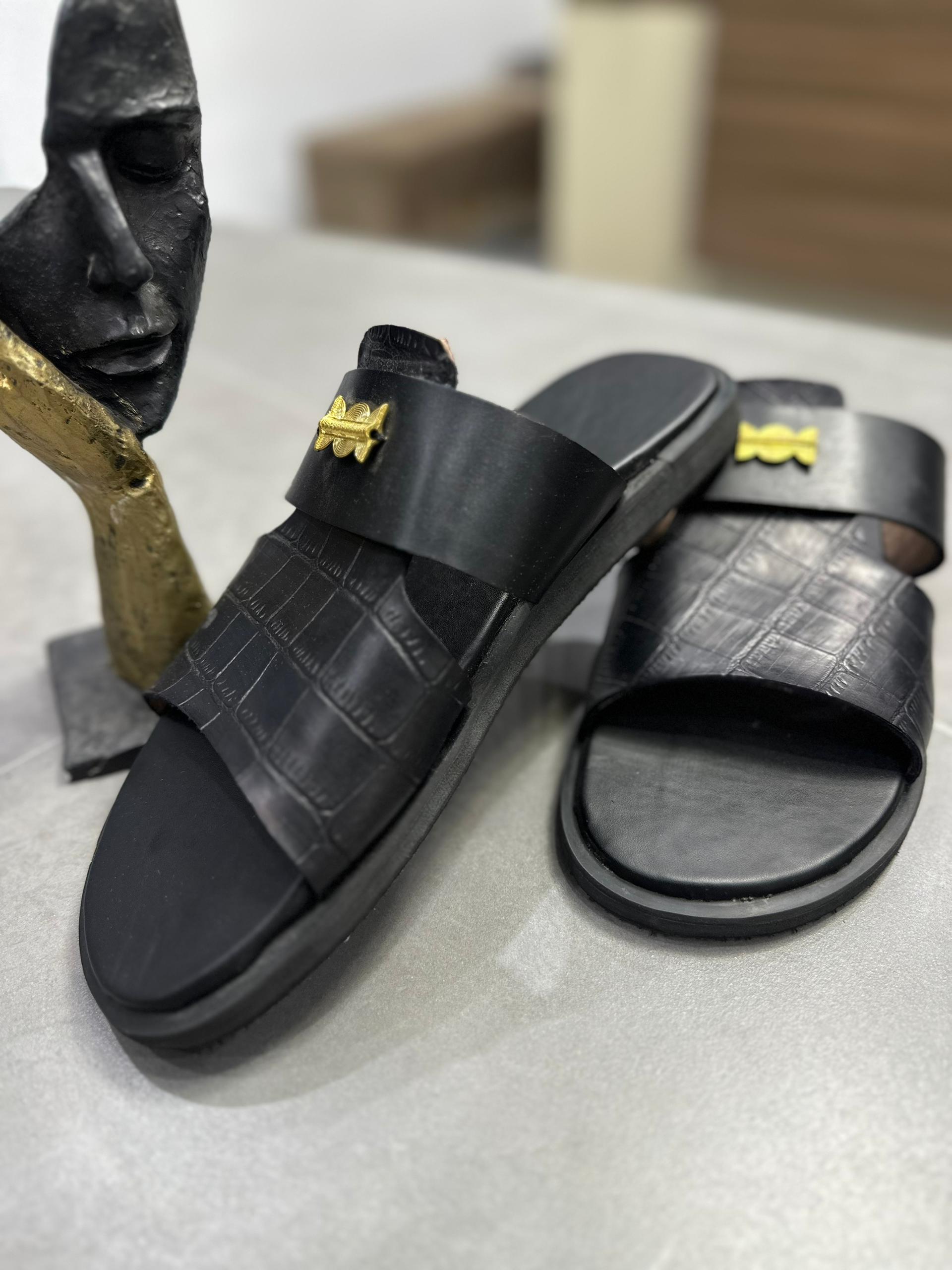 Sandales Impériales Kôda – Cuir Croco Noir